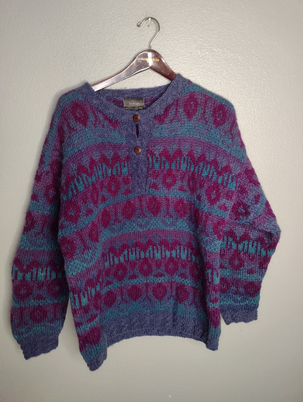 Vintage Lost Horizons Handmade Himalayan Wool Sweater Button Purple B3